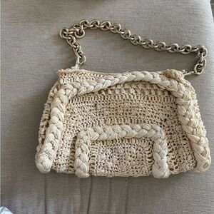 ZARA Elegant Cream Woven Chain Shoulder Bag